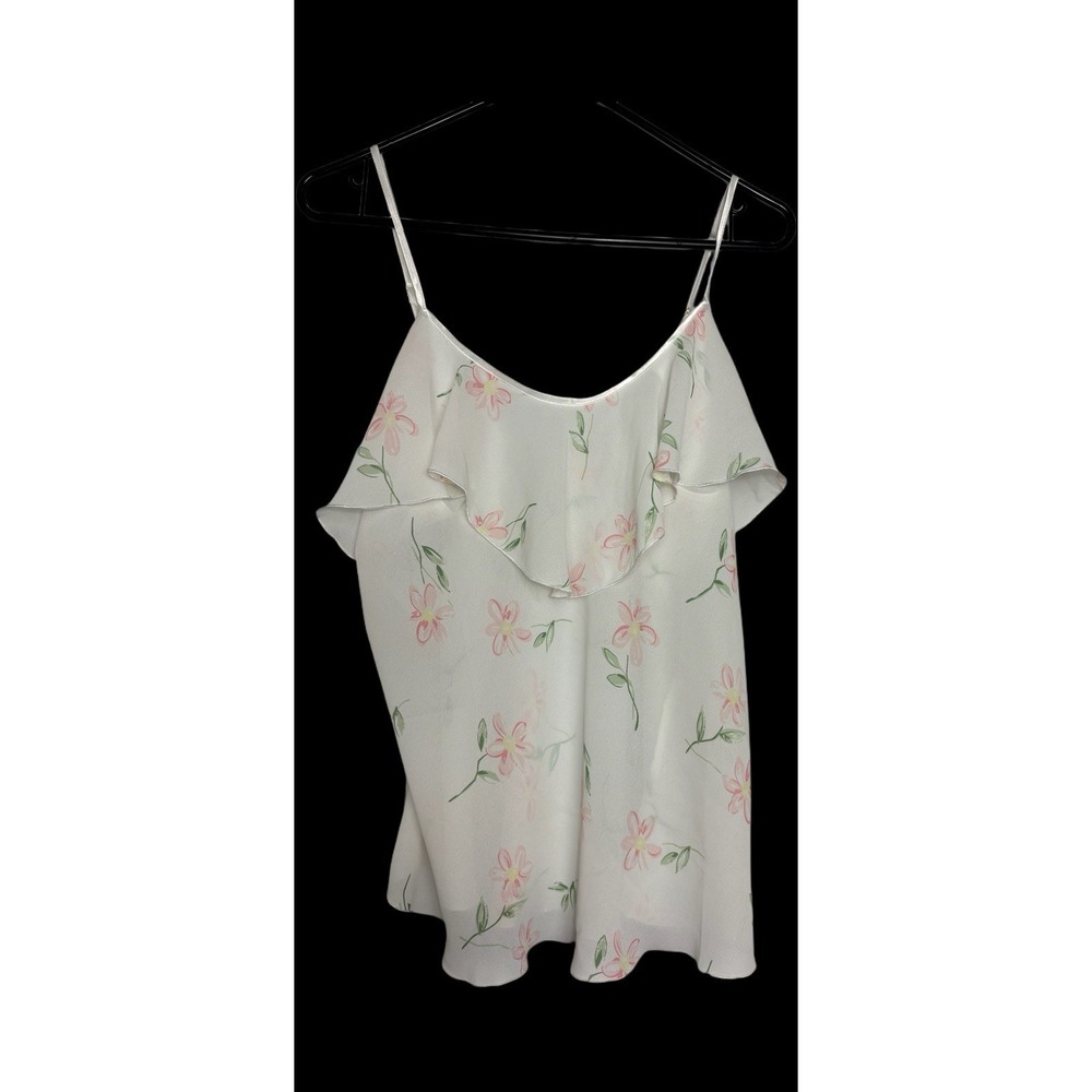Vintage Frederique White Sheer Floral Flowy Cami Tank Top Women's Large Girly